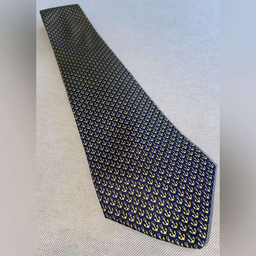 Salvatore Ferragamo Silk Italian Neck Tie with Miniature Anchors